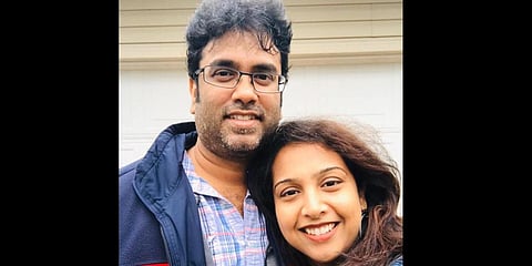 Raja Gavini (L) with his wife Divya Avula.