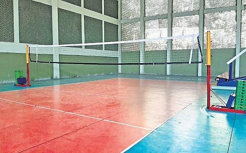 The indoor volleyball court constructed recenlty at the school