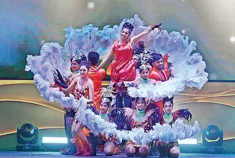 Dancers enthrall the audience during a cultural programme at the inaugural event of Bengaluru International Film Festival at Kanteerava.