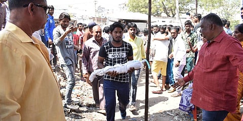 Three kids dead after wall collapsed at Afzal sagar, Mangar Basti in Hyderabad. (Photo | S Senbagapandiyan, EPS)