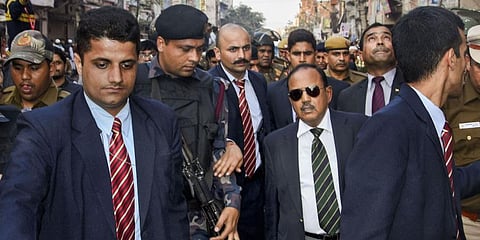 National Security Advisor NSA Ajit Doval during his visit to the riot affected areas to assess ground situation in north east Delhi. (Photo | PTI)