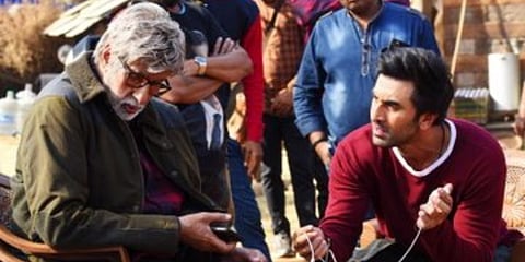 Amitabh Bachchan and Ranbir Kapoor on the sets of their upcoming film 'Brahmastra'. (Photo | Twitter)