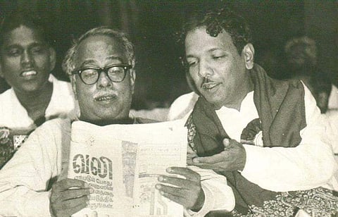 Annadurai CN, former Tamil Nadu Chief Minister alongwith M Karunanidhi. (File Photo | EPS)