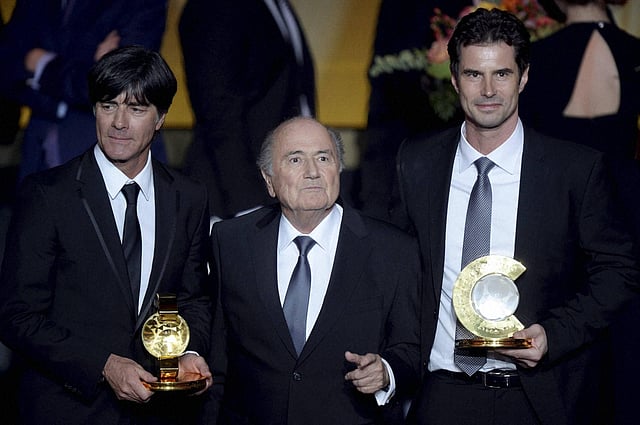 Joachim is not very local about Germany but can go on ranting about Italy for hours. It is his favourite holiday destination and from clothing to cuisine, anything Italian is 'Mamma mia' for him. IN PIC: Loew, with then the FIFA President Joseph Sepp Blatter and Ralf Kellermann in 2014. (Photo | AP)