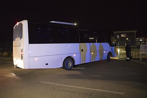 A bus carrying French citizens returning from the virus-hit city of Wuhan arrives in Aix-en-Provence, southern France, Sunday, Feb. 2, 2020.  (Photo | AP)