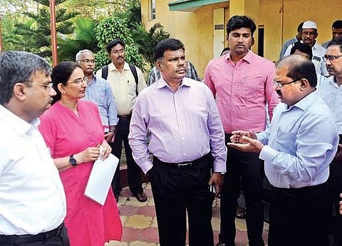 Special Chief Secretary (Infrastructure & Investment) Karikal Valaven and Krishna Collector A Md Imtiaz inspect Berm Park on Tuesday I Prasant Madugula