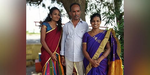 R Lalitha (left) with her parents. (Photo | Express)