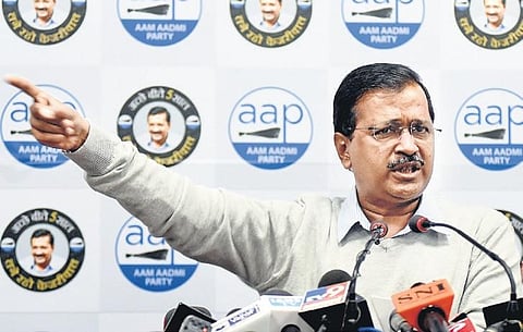 Chief Minister and AAP convenor Arvind Kejriwal addresses a press conference at  his party office in New Delhi on Wednesday. (Photo| EPS/Parveen Negi)