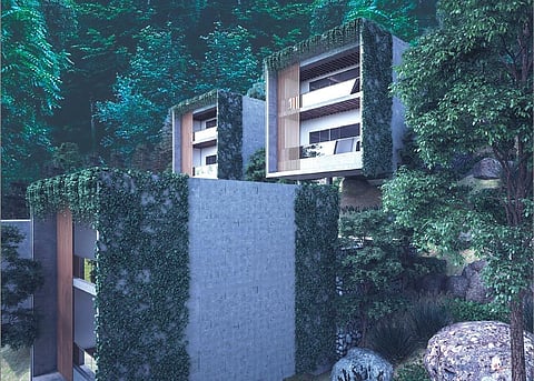 Artsitic impressions (3-D image ) of a corporate office in steel being constructed by the firm