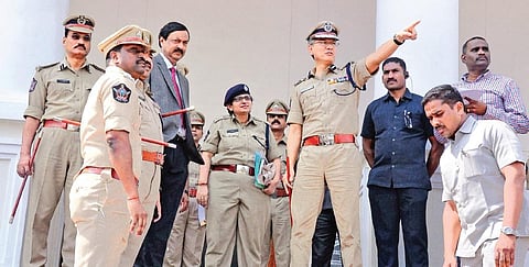 DGP Gautam Sawang issuing directions to police officials regarding CM’s visit at Adikavi Nannaya University in Rajamahendravaram on Wednesday | Express