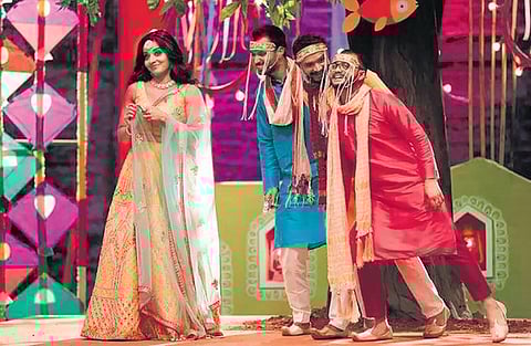 Team UP Ke Ustaad performing their winning act; (below) receiving the trophy