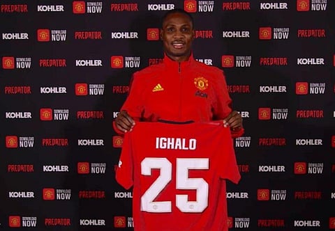Odion Ighalo joined Manchester United on loan last month from Chinese club Shanghai Shenua. (Photo | Twitter @ighalojude)