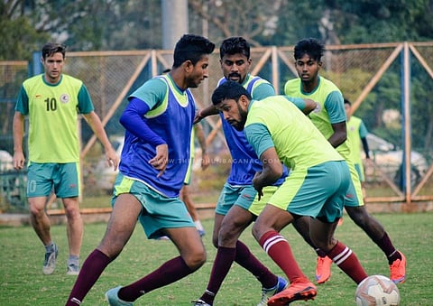 Mohun Bagan players during a training session. (Photo | Twitter @Mohun_Bagan)