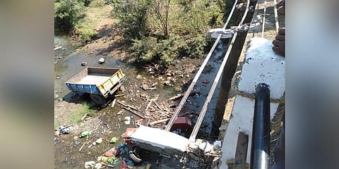 The driver lost control and the tractor fell from a height of 35 to 40 feet. (Photo | Express)