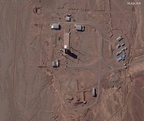 This Feb. 4, 2020 satellite image from Maxar Technologies, shows preparations at a rocket launch pad at the Imam Khomeini Space Center in Iran's Semnan province. (Photo | AP)