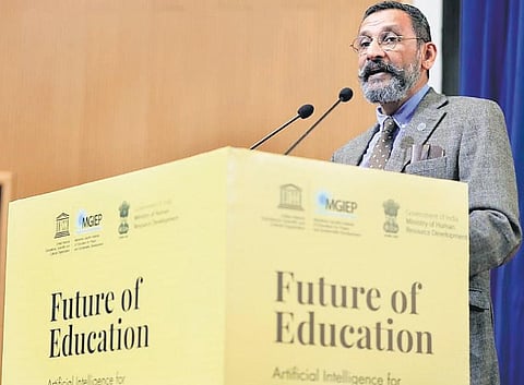 Attendees at UNESCO MGIEP seminar on AI (Circular profiles, clockwise from left) Dr Nandini Chatterjee Singh; Dan Shefet and Dr Ronald Baecker