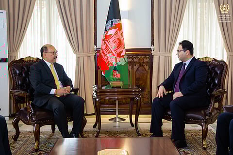 Afghanistan Deputy and Acting Foreign Minister Mohammad Haroon Chakhansuri met with Foreign Secretary of India Mr. Shri Harsh Vardhan Shringla. (Photo | MFA Twitter)