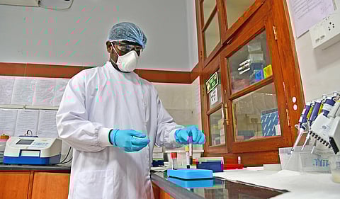 A technician at newly inaugurated virology lab of victoria hospital campus in Bengaluru. (Photo | Shriram BN,EPS)