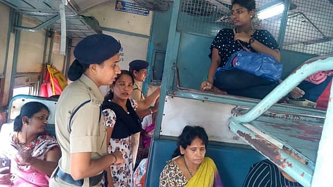 A Shakti team in action in a ladies coach of a train in Bengaluru. (Photo | Express)