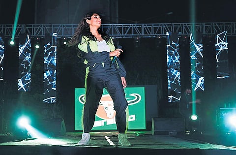 Rimi Nique performing for Carabao energy drink launch; (right) at Filmfare Style Awards 2020