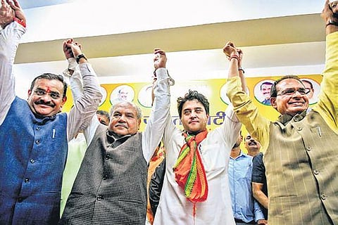 Jyotiraditya Scindia with Madhya Pradesh BJP leaders.