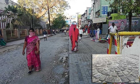 The old pathway; (inset) the alleged low-quality cobblestones. (Photo | EPS)