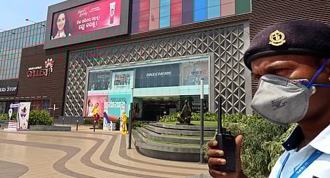 A mall that has been locked down as part of coronavirus curbs in Bhubaneshwar. (Photo | Irfana, EPS)