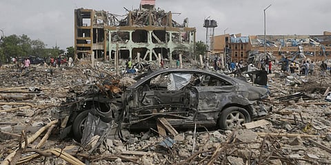The scene of an explosion in Lagos, Nigeria on Monday. (Photo| AP)
