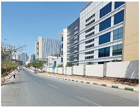 A road near IT Hub in Financial District wears a deserted look. (Photo | RVK Rao, EPS)
