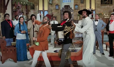 Rishi Kapoor, Vinod Khanna and Amitabh Bachchan in a still from 'Amar Akbar Anthony'. (Photo | YouTube Screengrab)