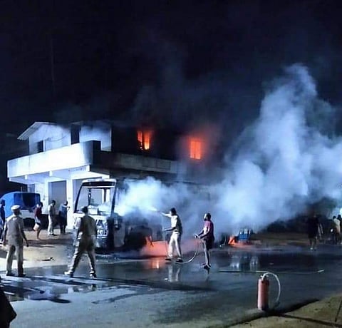 With the help of workers, the firefighters doused the flames before it spread to the petrol bunk, and averted a tragedy. 