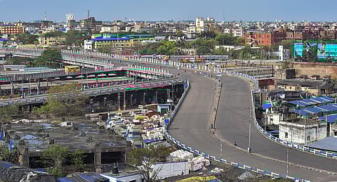 A flyover wears a deserted look during 'Janata curfew' in the wake of coronavirus pandemic. (Photo | PTI)