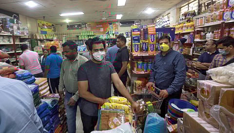 People flock to departmnental stores to stock up on groceries.  (Photo | Shekhar Yadav, EPS)