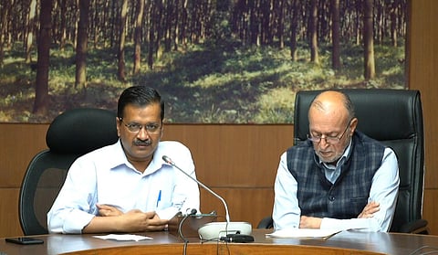 Delhi Lt. Governor Anil Baijal and Chief Minister Arvind Kejriwal addresses a digital press conference over lockdown amid coronavirus pandemic. (Photo | PTI)
