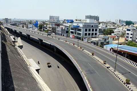 Hyderabad's ever busy PVNR flyover wore a deserted look as part of lockdown (Photo | RVK Rao, EPS)