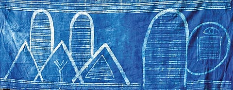 One of Gupta’s recent works depicting Shiva in indigo on a 606 ft x11 inch khaddar cloth