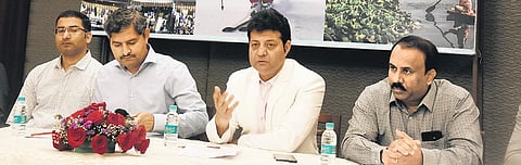 Jammu & Kashmir Tourism officials addressing the media in Vijayawada | Express