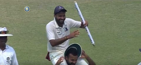 Mukesh Kumar was seen carried on his shoulders by Akash Deep. (Photo | BCCI Domestic Twitter)