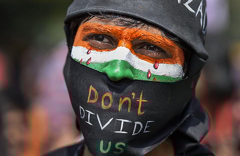 A protestor participates in a demonstration 'Delhi Chalo' against Citizenship (Amendment) Act (CAA) , National Register of Citizens (NRC) and National Population Register (NPR) at Jantar Mantar in New Delhi, Tuesday, March 3, 2020. (Photo | PTI)