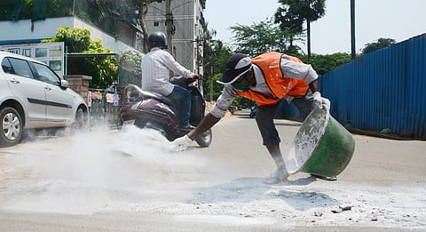 GVMC and health staff sanitising in Visakhapatnam. (Photo| EPS/ G satyanarayana)