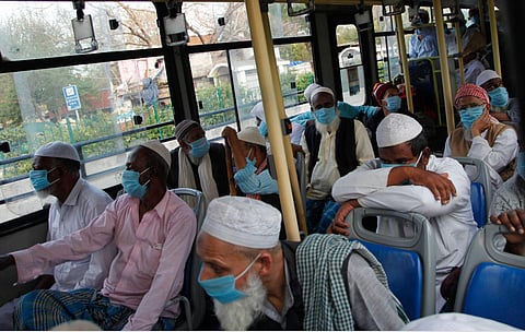 eople who showed coronavirus symptoms being taken to various hospitals from Nizamuddin area in New Delhi on Monday March 30 2020. (Photo | Anil Shakya, EPS)