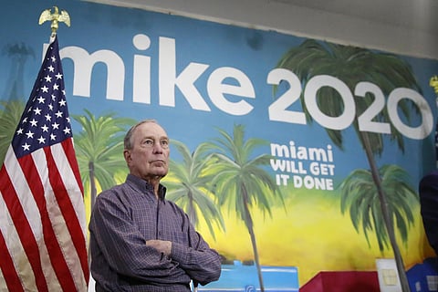 In this March 3, 2020 photo, Democratic presidential candidate former New York City Mayor Mike Bloomberg waits to speak at a news conference, in the Little Havana neighborhood, in Miami. (Photo | AP)