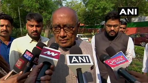 Congress leader Digvijaya Singh speaks to media in Delhi. (Photo | ANI Twitter)