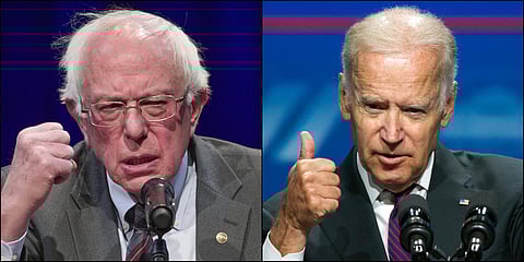 US Democratic party candidates (left) Bernie Sanders and (right) Joe Biden (Photos | AP)