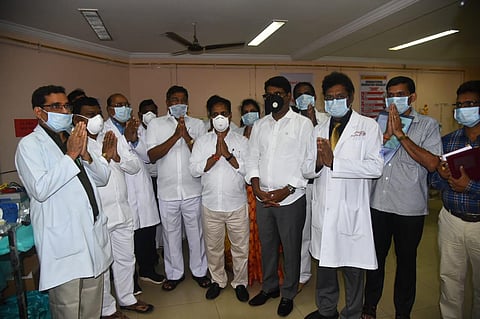 Doctors wearing face masks stressing on preventive measures for coronavirus. (Photo | EPS)