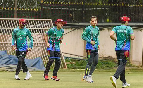 Afghanistan cricket team players during a practice session (File Photo | PTI)