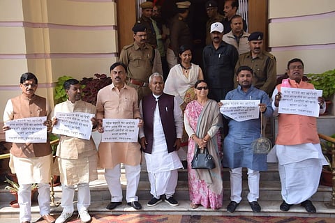 Opposition MLCs protest against Bihar government. (Photo| EPS/Ranjit K Dey)