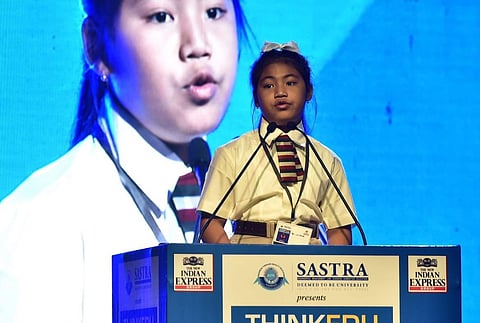 Licypriya Kangujam, Climate change activist, speaking on the topic 'My war against climate change' at the ThinkEdu conclave 2020 hosted by The New Indian Express. (Photo | EPS / P Jawahar)