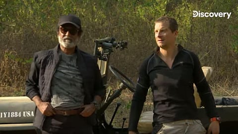 Superstar Rajinikanth with Bear Grylls in an episode of 'Into the Wild'. (Photo | YouTube Screen Grab)
