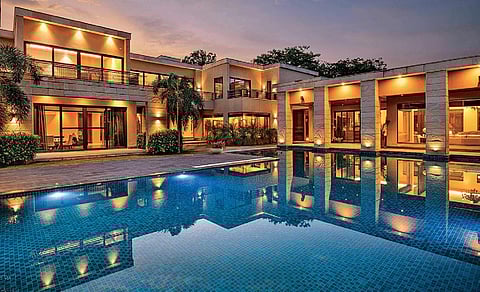 Example of a pool designed at a sprawling farmhouse by Delhi-based architect Aparna Kaushik